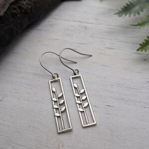Antique Silver Leaf Rectangle Drop Earrings
